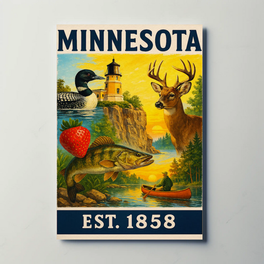 Minnesota Wildlife Canoe Sunset Scene Vintage Travel Poster