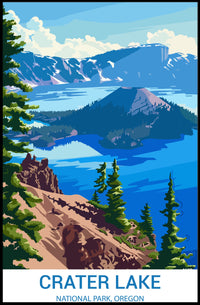 Crater Lake National Park Scenic Illustration Poster