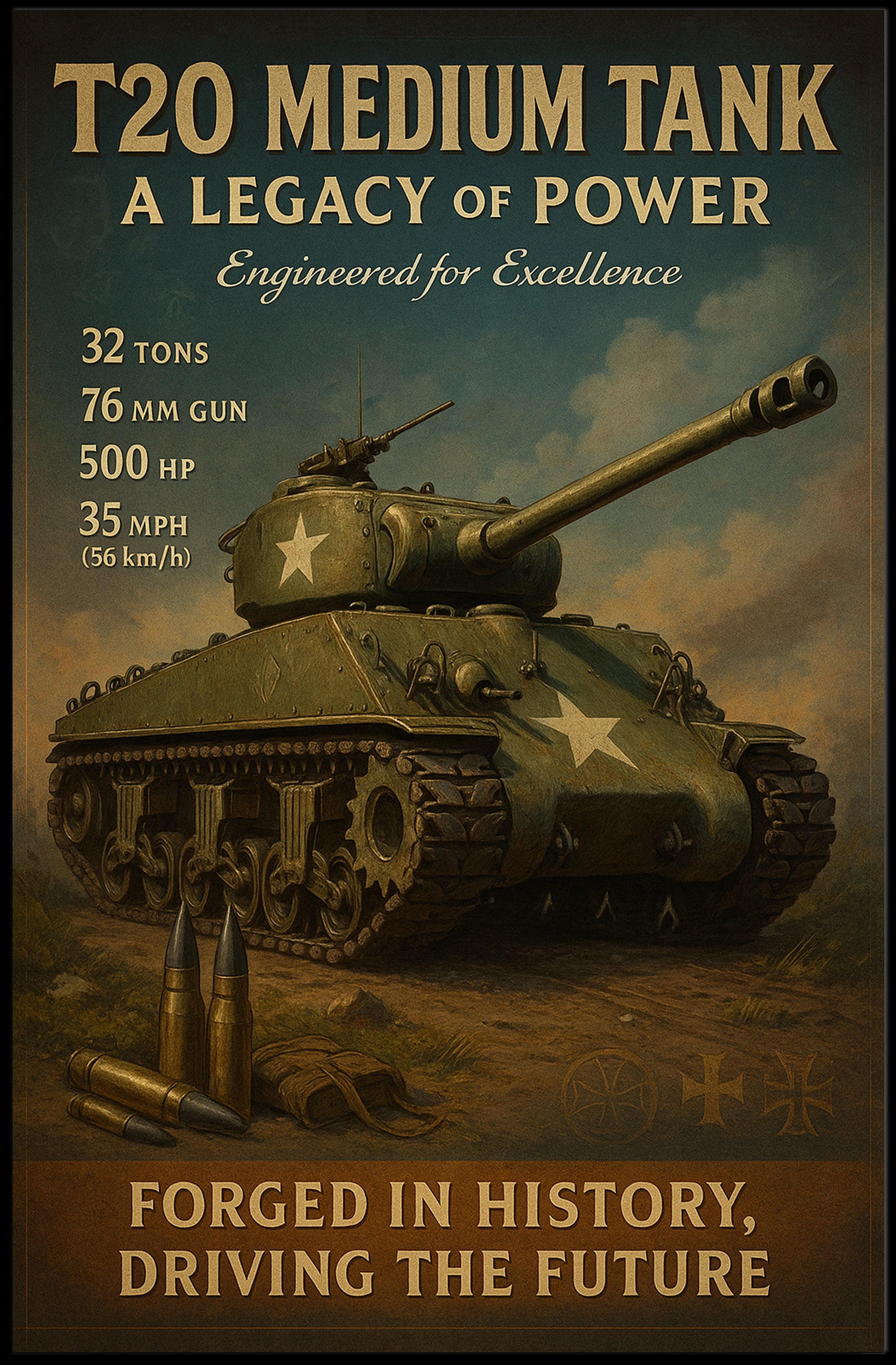 T20 Medium Tank WWII Poster