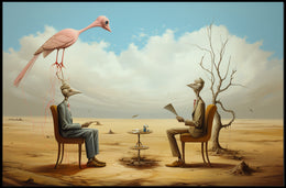 Surreal Bird-Headed Figures Formal Meeting Artistic Poster