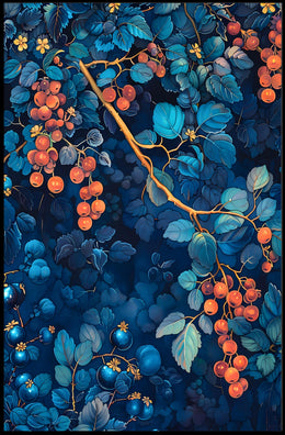 Vibrant Botanical Art: Enchanting Berry and Foliage Poster