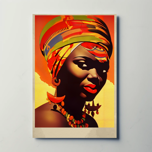 Bold African Woman Closeup Tribal Style Travel Poster