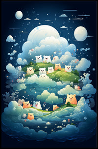 Whimsical Nightscape Poster with Dreamy Bear Creatures