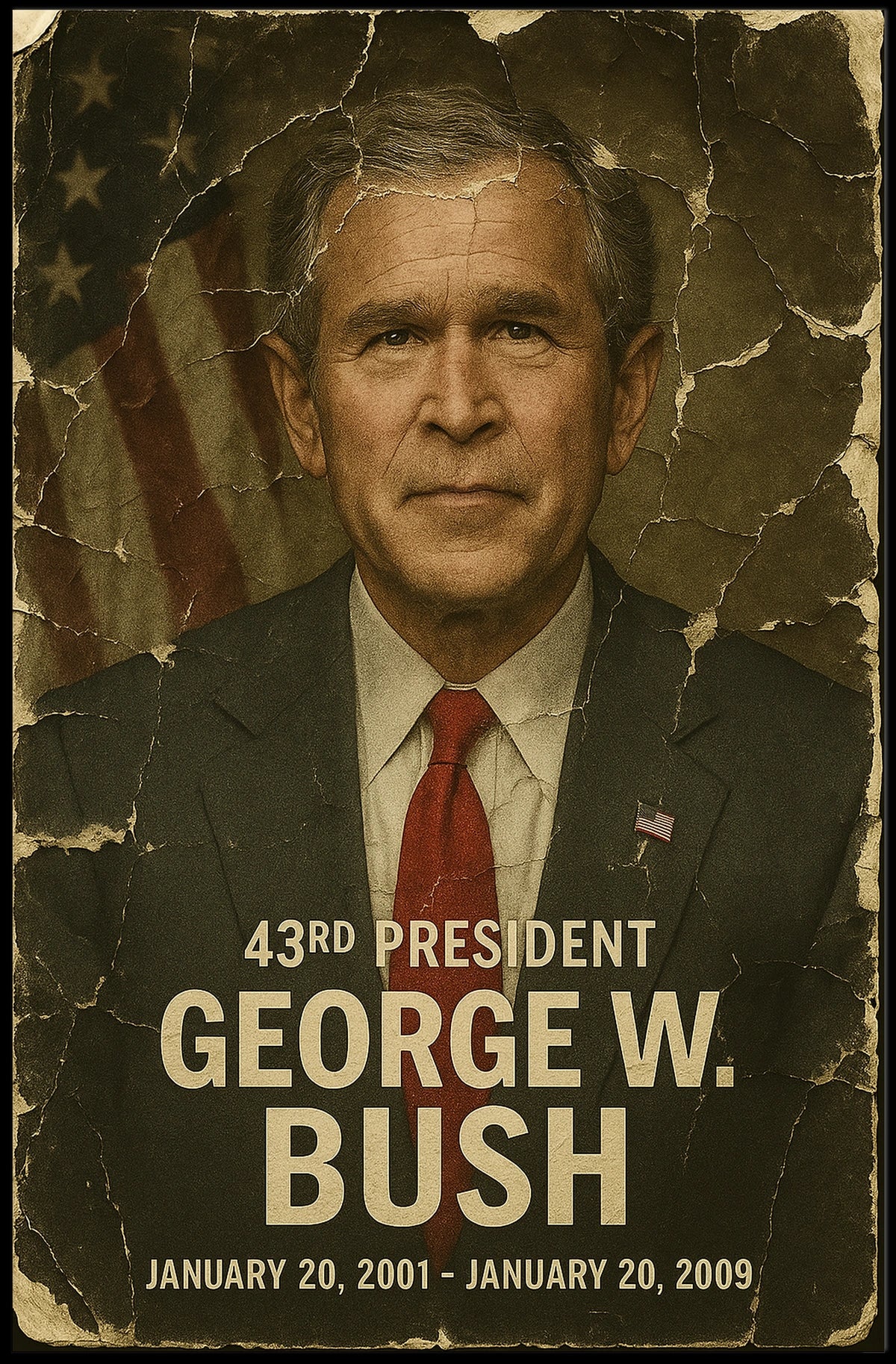 George W. Bush 43rd President of the United States Damaged Photograph Poster