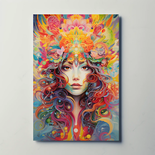 Psychedelic Woman Portrait Color Explosion Floral Surreal Travel Poster