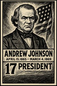 Andrew Johnson 17th President of the United States B & W Comic Sketch Poster