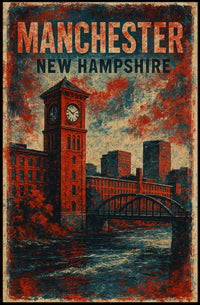 Manchester Clock Tower River Scene Vintage Nostalgic Poster