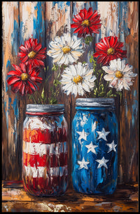 Mason Jars Painted In American Flag Colors Wall Poster
