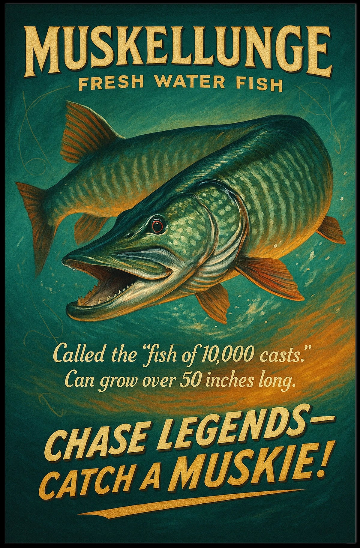 Muskellunge Adventure Vintage Fishing Poster for Anglers