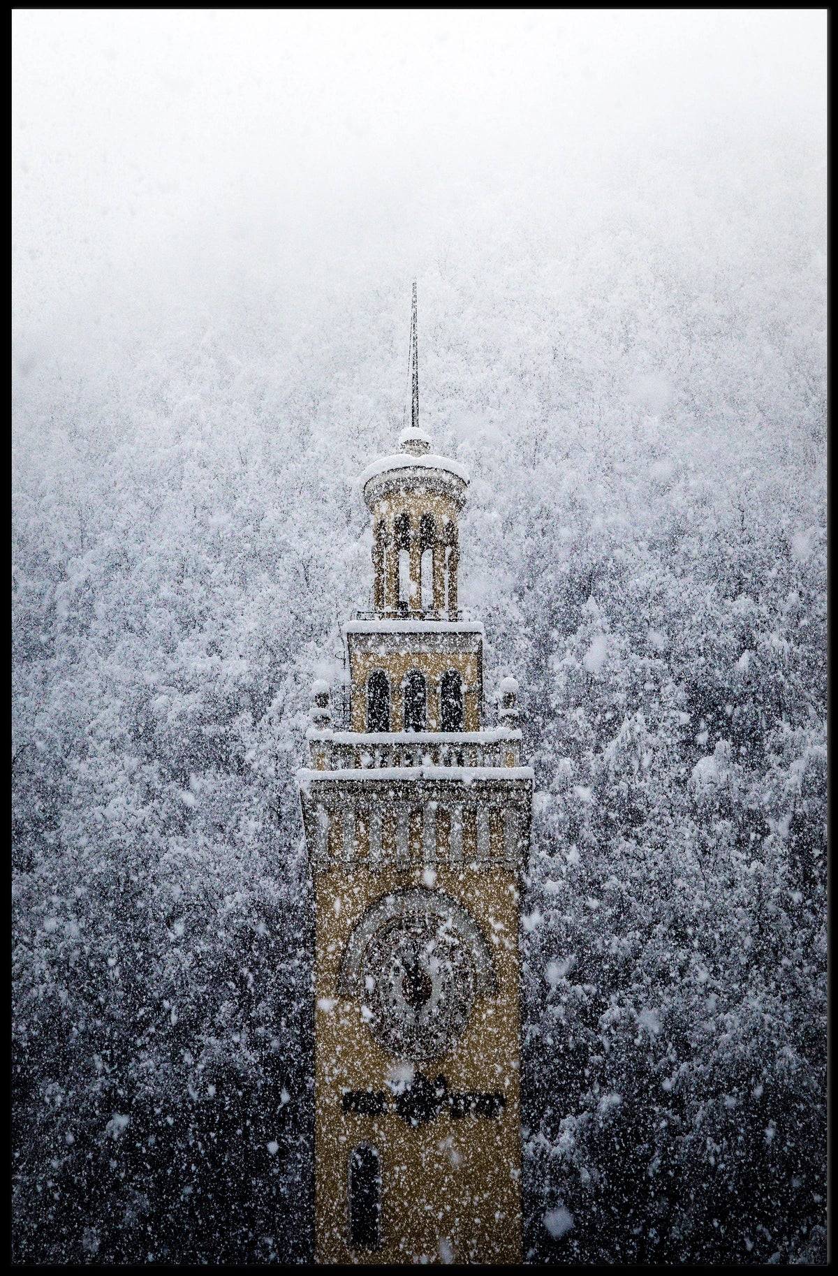 Snow-Covered Clock Tower Poster