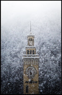 Snow-Covered Clock Tower Poster