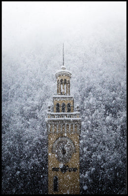 Snow-Covered Clock Tower Poster