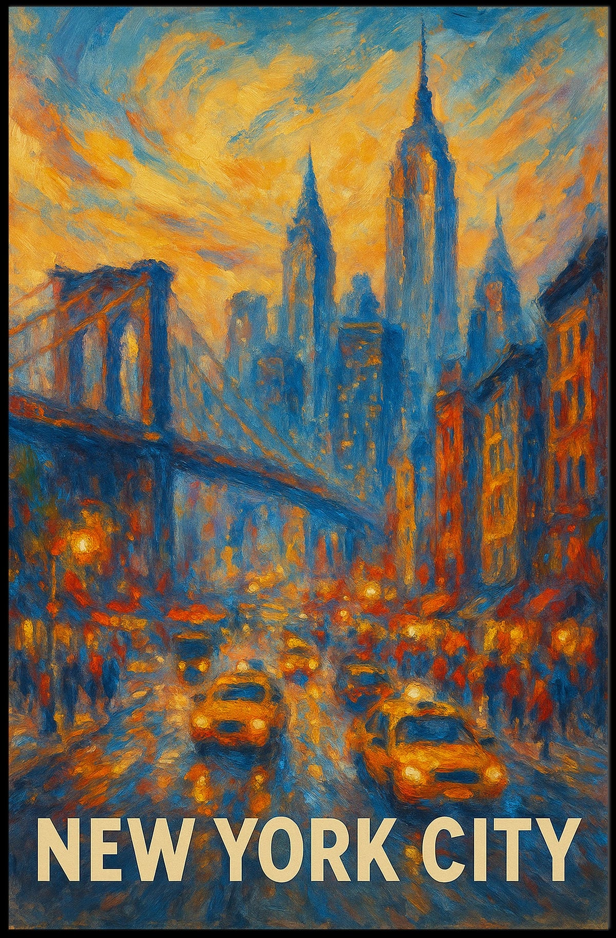 New York City Skyline Sunset Poster Modern Wall Art