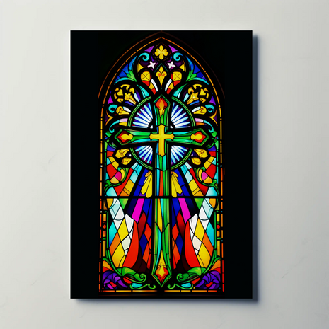 Colorful Stained Glass Church Cross Vintage Travel Poster