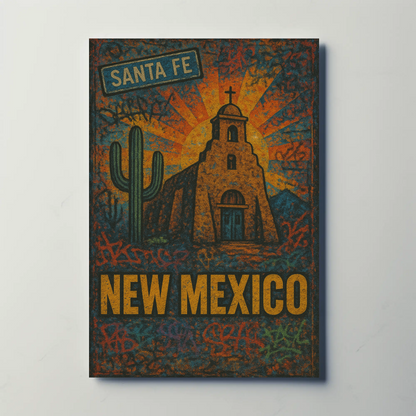 Santa Fe New Mexico Cactus Travel Poster
