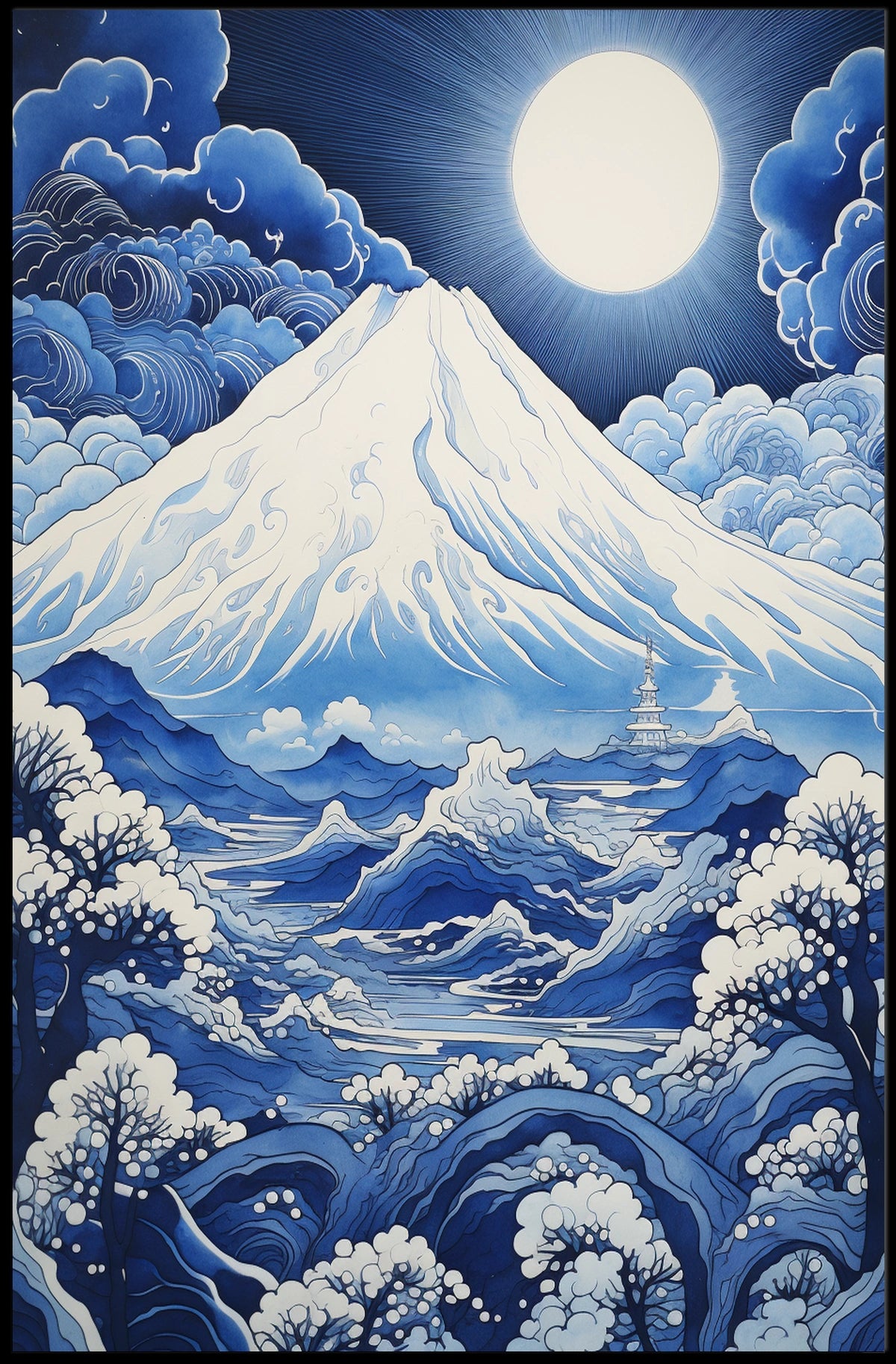 Mount Fuji Moonlit Tranquility Cultural Heritage Poster