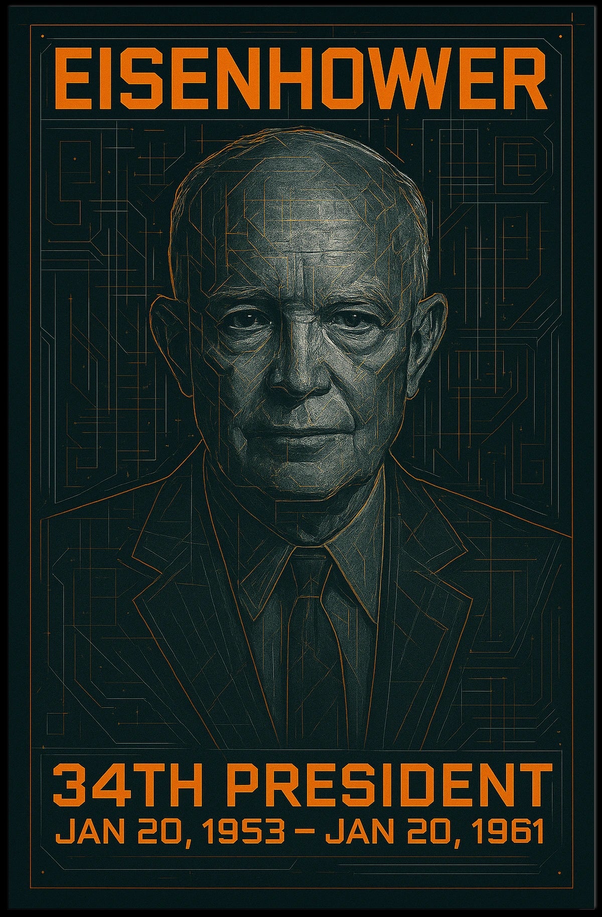 Dwight D. Eisenhower 34th President of the United States Techno Schematic Poster