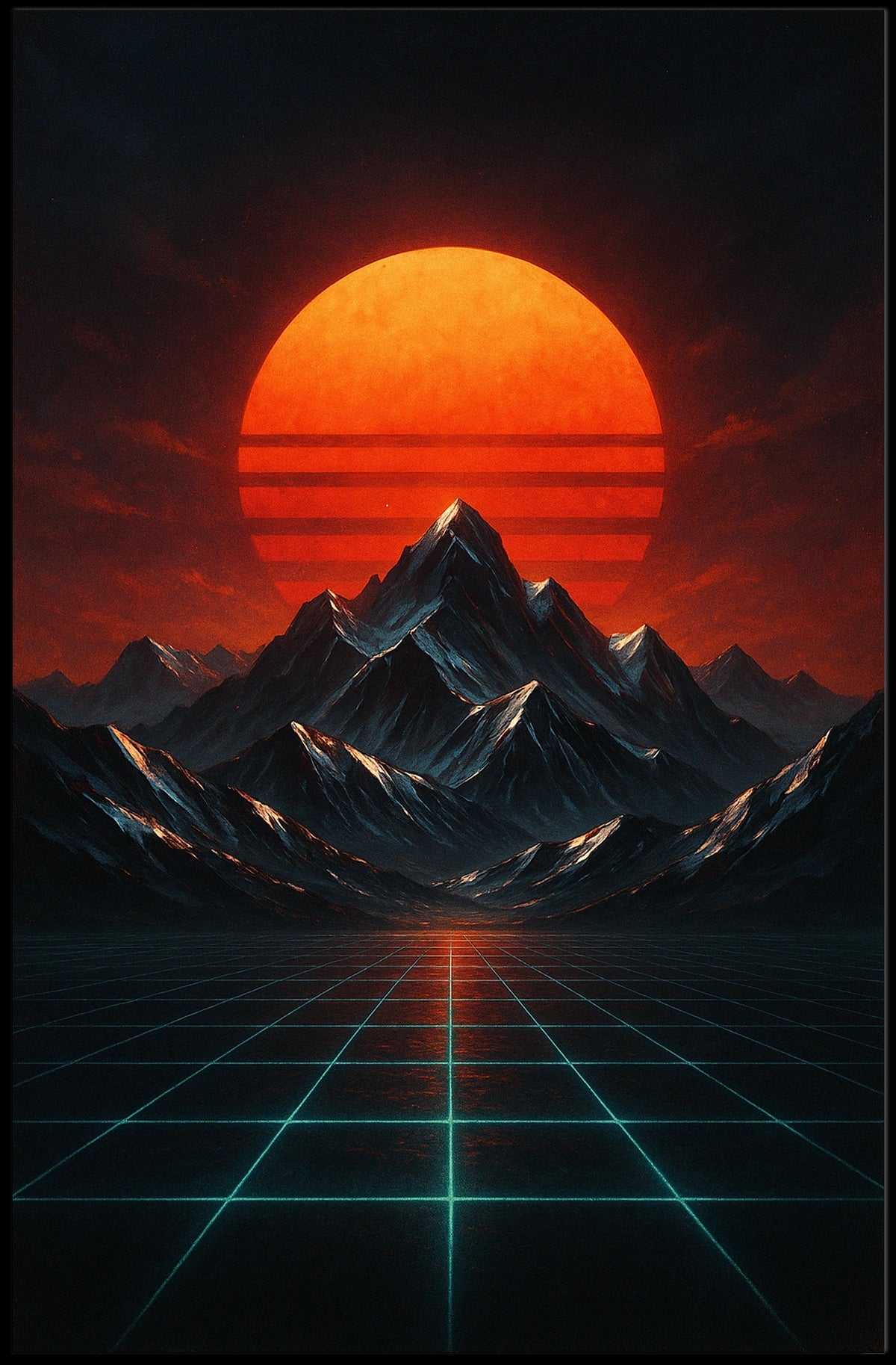 Retro-futuristic Landscape with Neon Glow Futuristic Sci-Fi Poster