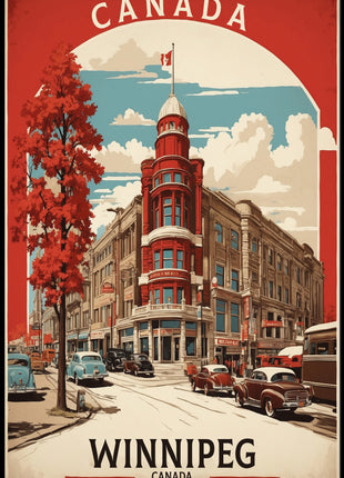 Vintage Winnipeg Landmark with Classic Cars Urban or Cityscape Poster