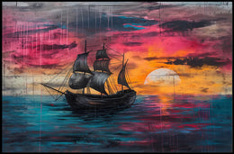 Majestic Black Sails at Sunset Art Poster