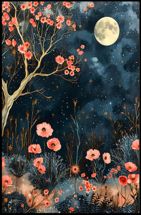 Dreamy Enchanted Garden Under Moonlit Sky Poster