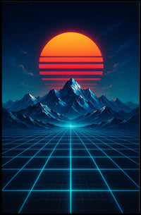 Retro-Futuristic Synthwave Landscape Art Poster Futuristic Sci-Fi Poster