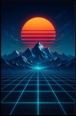 Retro-Futuristic Synthwave Landscape Art Poster Futuristic Sci-Fi Poster