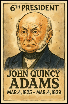 John Quincy Adams 6th President of the United States Exaggerated Cartoon Sketch Poster