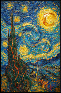 Starry Night Scene with Swirling Stars Artistic Poster