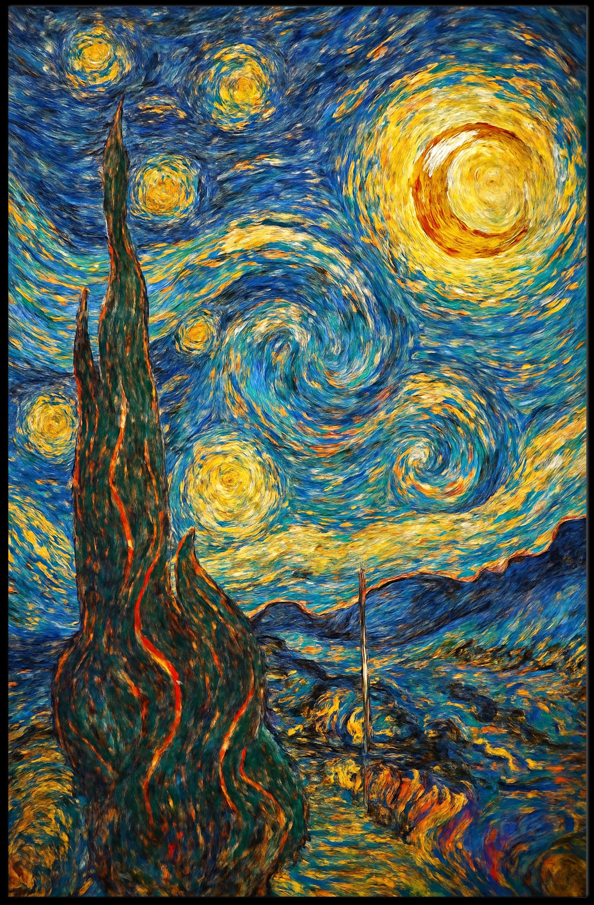 Starry Night Scene with Swirling Stars Artistic Poster