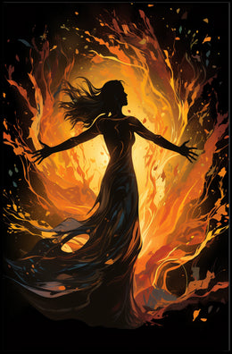 Fiery Empowerment: Abstract Woman in Flames Poster
