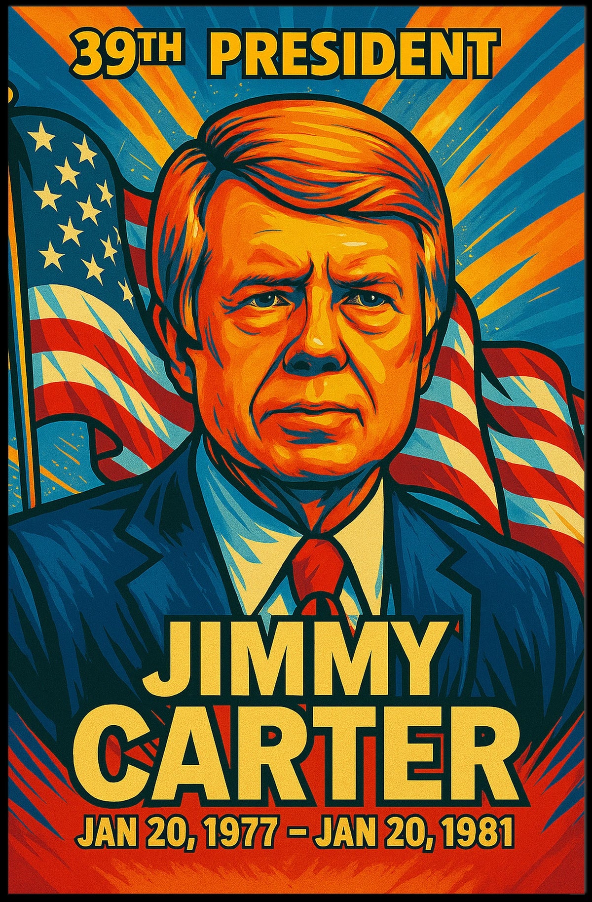 Jimmy Carter 39th President of the United States Colorful Comic Book Style Poster