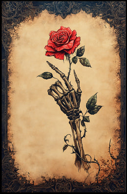 Skeletal Hand and Rose Artistic, Abstract, Pop Culture Poster