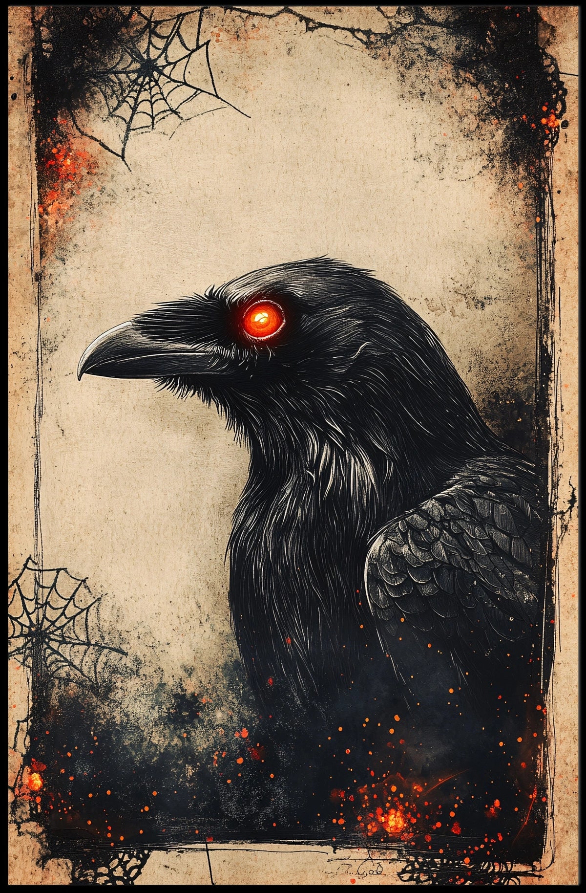 Raven with Red Eyes Artistic Animal Poster