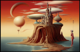 Whimsical Castle Fantasy Scene Surreal Art Poster