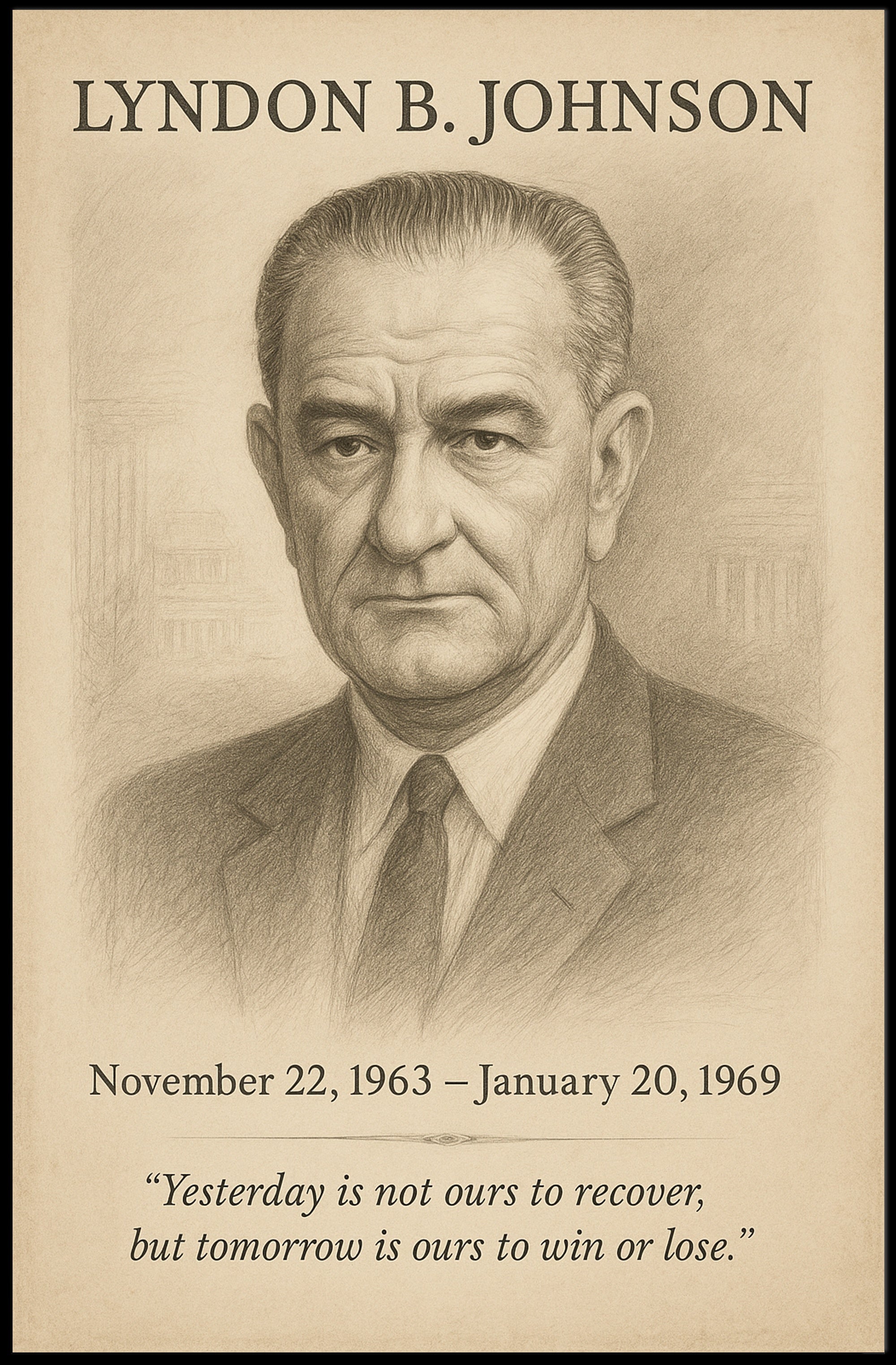 Lyndon B Johnson President Sketch Poster Art Print for Home Decor PosterGoat