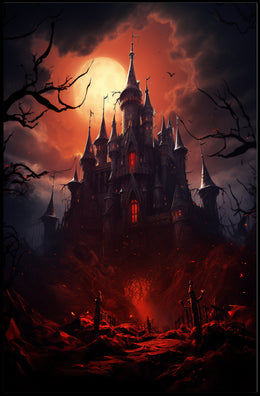 Haunted Castle Under Blood Moon Poster PosterGoat
