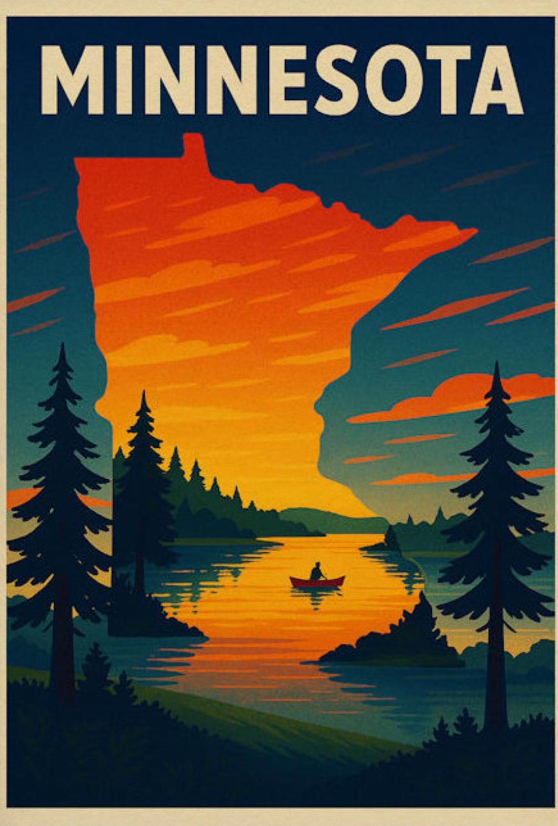 Minneapolis Minnesota City Bridge Canoe Lake Travel Poster