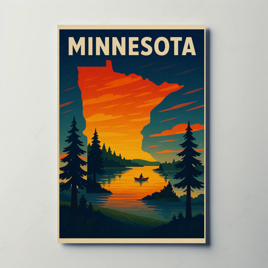 Minneapolis Minnesota City Bridge Canoe Lake Travel Poster