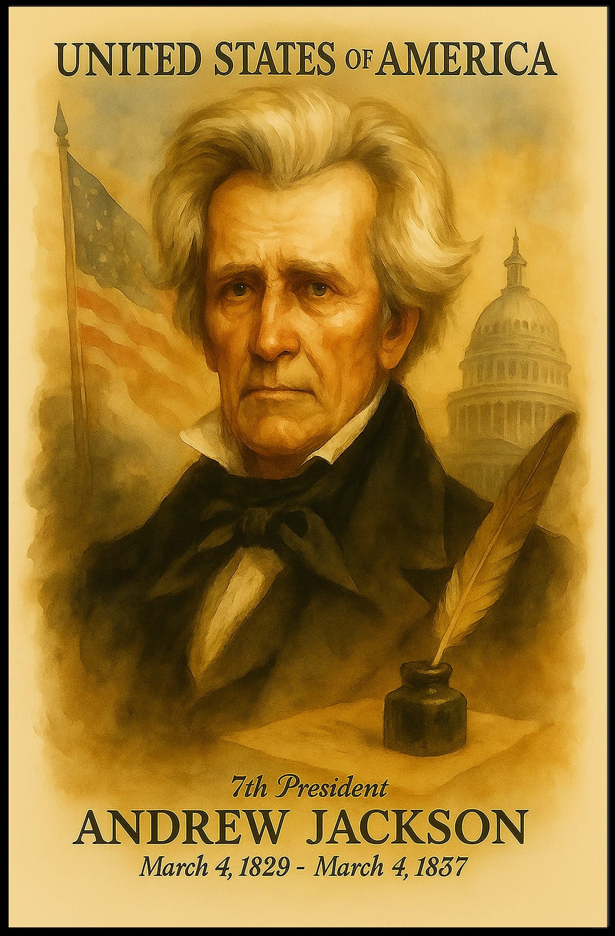 Andrew Jackson 7th President of the United States Vintage Watercolor Poster