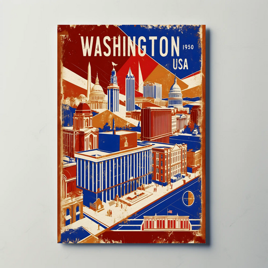 Washington USA 1950s Monument Skyline Travel Poster
