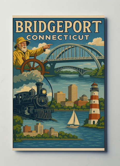 Bridgeport Connecticut Vintage Maritime Transport Travel Poster