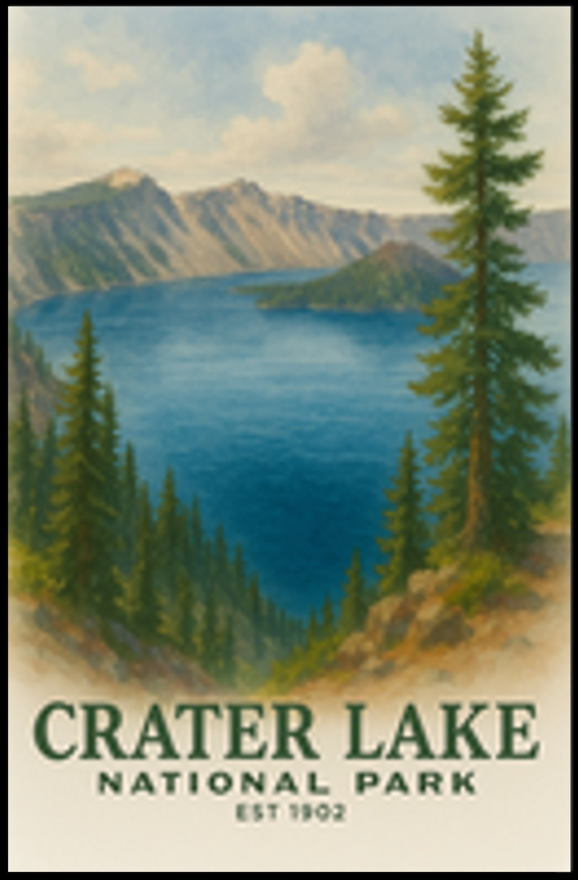 Crater Lake Scenic Travel Poster Vintage Wall Art