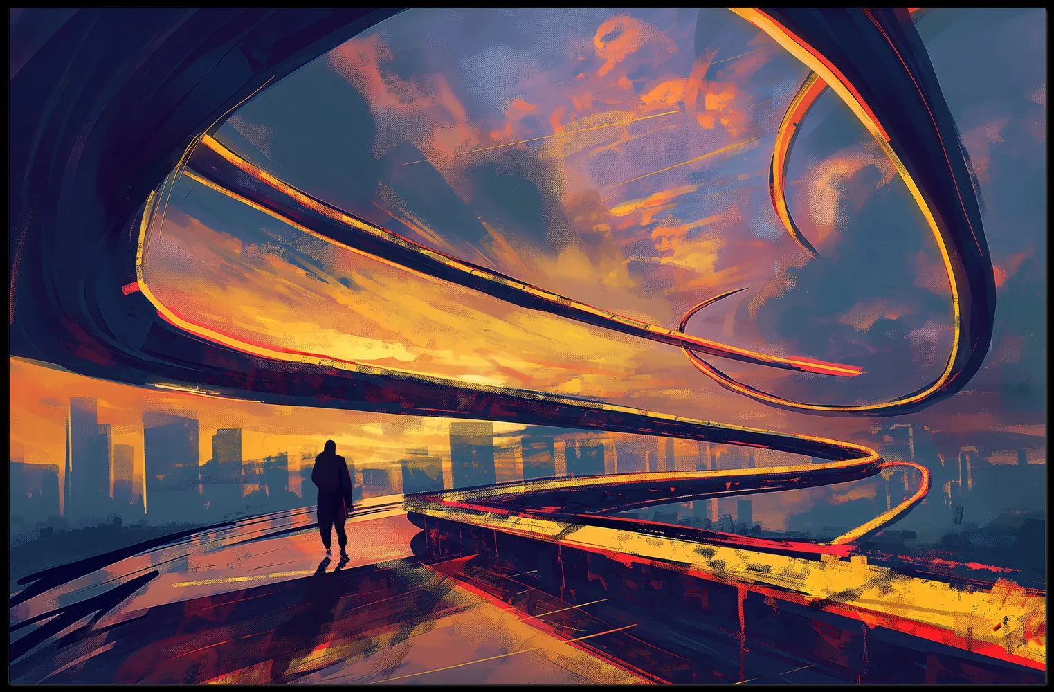 Futuristic Cityscape Sunset: Pathway to Possibilities