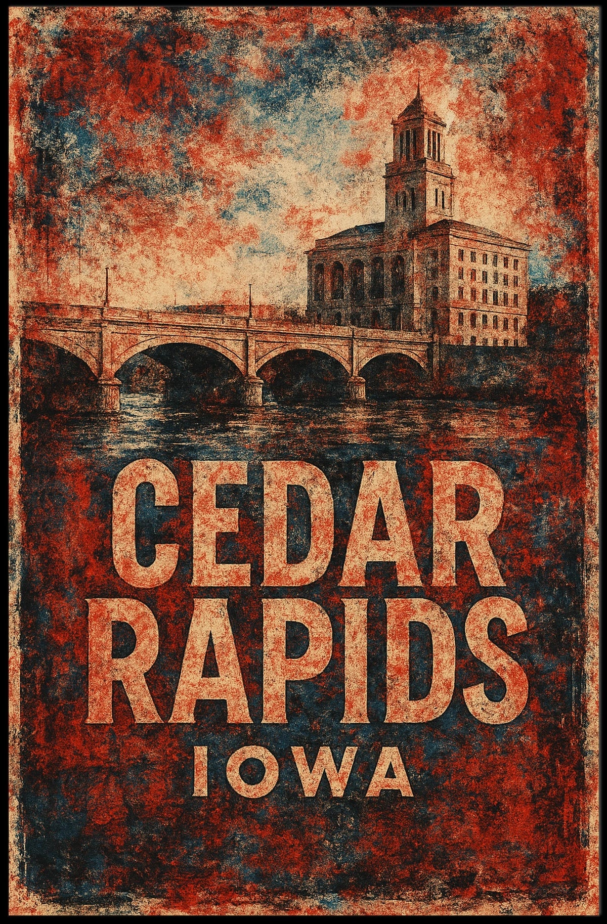 Cedar Rapids Iowa Scenic Vintage Home Poster