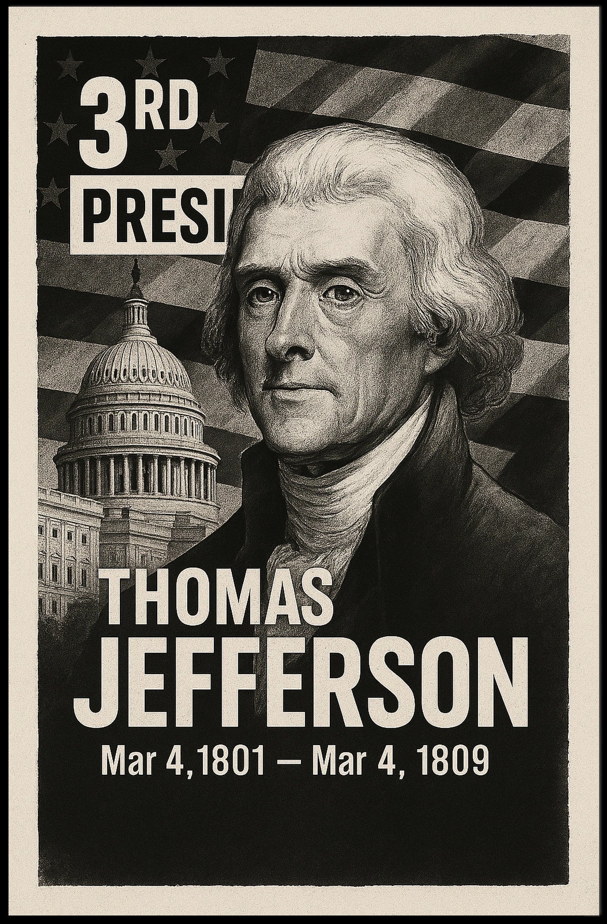 Thomas Jefferson 3rd President of the United States Digital Montaje Poster
