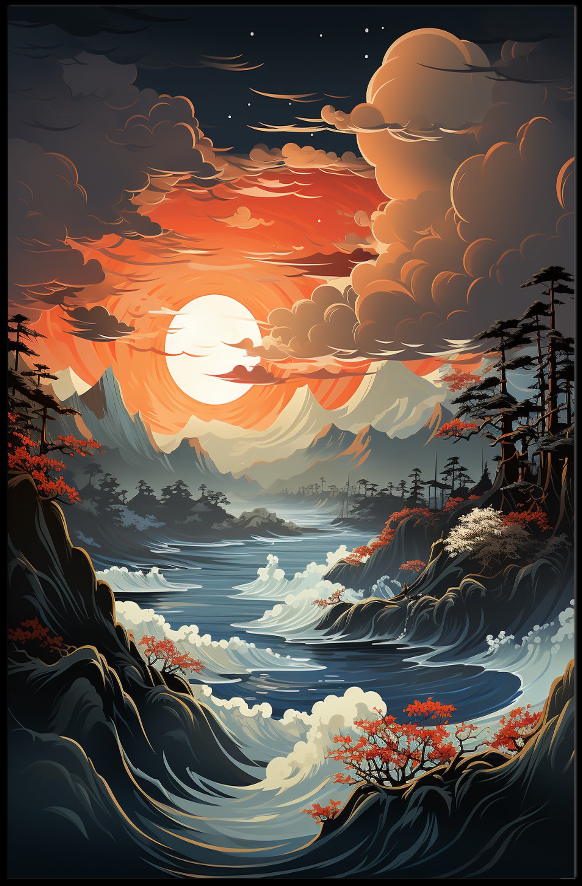 Serene Sunset Over Majestic Waters Poster PosterGoat