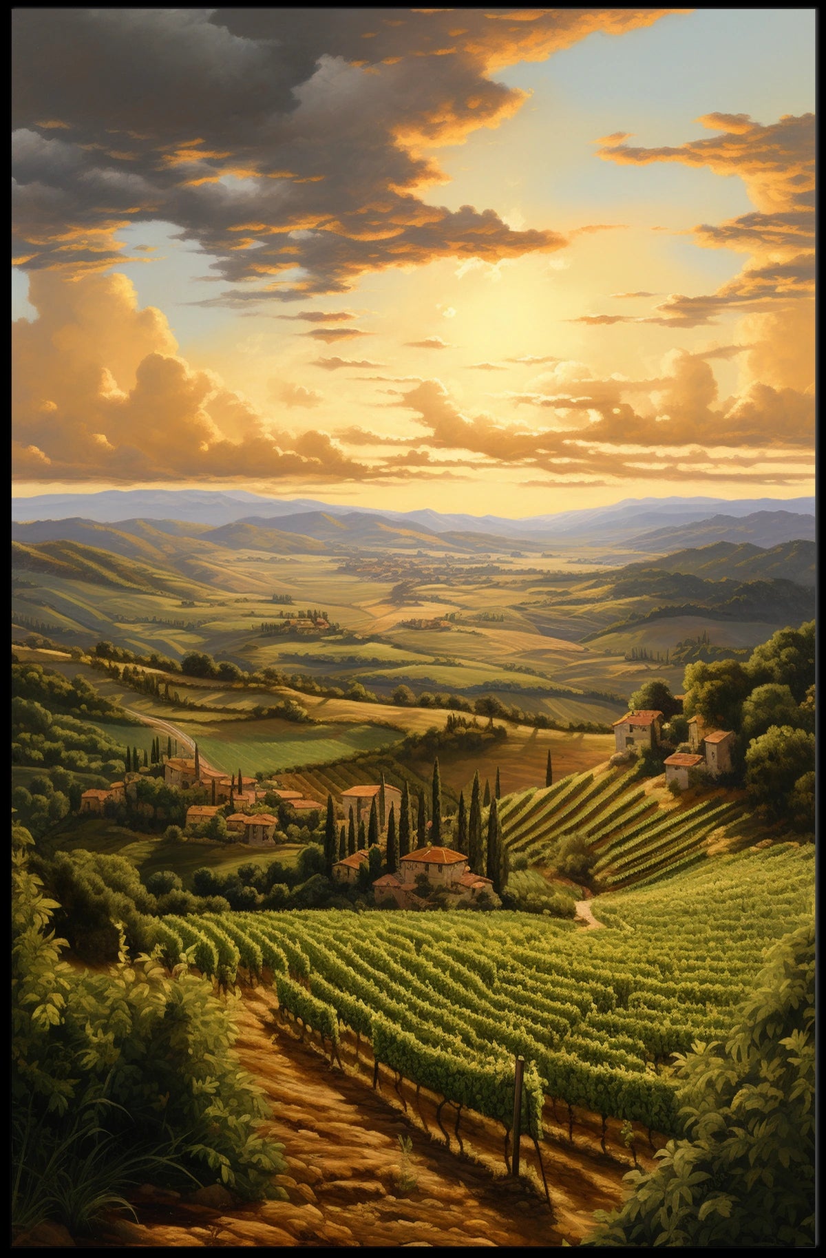 Serene Tuscany Landscape Sunset Travel Poster