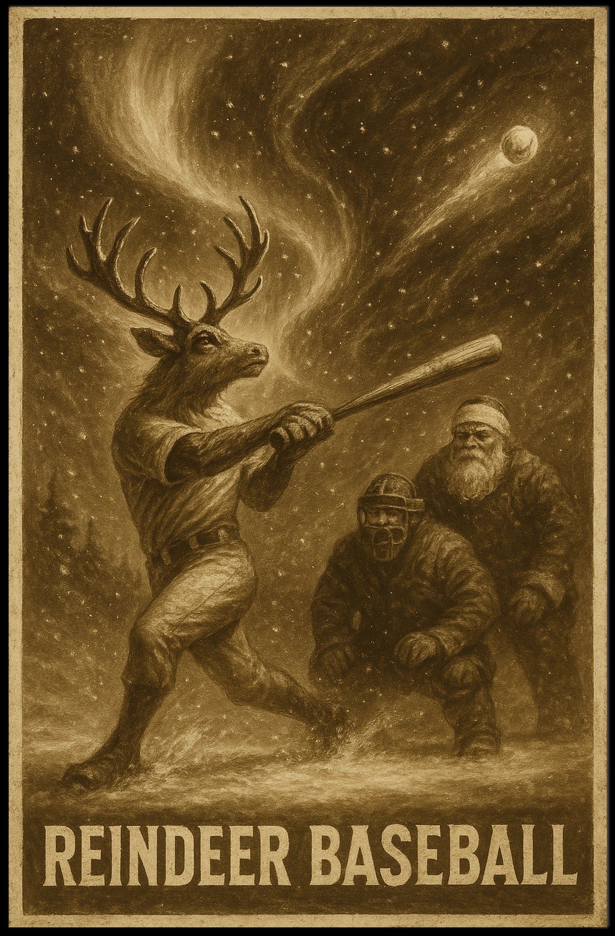 REINDEER BASEBALL: Whimsical Fantasy or Mythology Poster