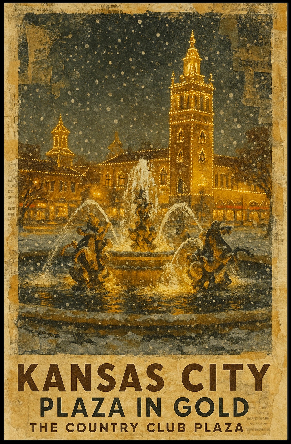 Kansas City Plaza In Gold Poster